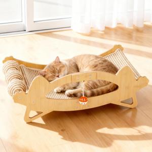 TIMIEEYA Cat Scratcher Bed, 3-in-1 Cat Scratching Pad with Hammock & Ball, Natural Sisal with Solid Wood Frame Cat Scratch Post for Indoor Cats Lounger & Sleep & Scratch