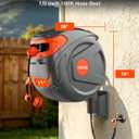100FT Retractable Garden Hose Reel 1/2 Inch with 9-Pattern Nozzle - Automatic Slow Return & Any Length Lock, Wall Mounted Heavy Duty Hose Reels for Outside, 180 Swivel UV Resistant