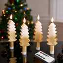 Eywamage Gold Christmas Tree Flameless Taper Candles with Remote, Short Battery Operated LED Wax Candlesticks Set of 4