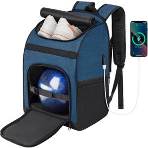 Bowling Backpack, Single Bowling Ball Bag with Shoe Bag Up to Size 16, Bowling Accessories Gifts for Bowling Lovers,Bowling Bag with Padded Ball Holder(BLACK) (Blue)