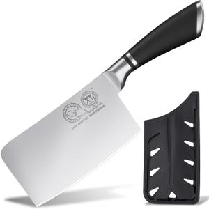 XYJ Kitchen Knife,Razor Sharp,Stainless Steel 6 Inch Meat Cleaver for Meat Cutting,Professional Chinese Cooking Chef Knife with Sheath,Edge Guard Protector (Half Black)