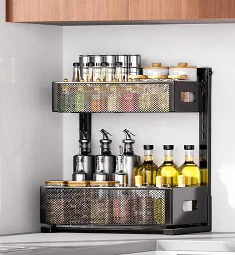 Under Sink Organizer, Silk-Smooth Metal Sliding Drawer Organizers and Storage Rack, Pull Out Cabinet Shelf for Kitchen, Bathroom, Pantry, Cabinet, Closet