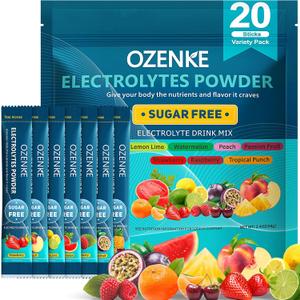 Electrolytes Powder Packets, Hydration Packets, Electrolytes Powder No Sugar, Portable Electrolyte Drink Mix for Rapid Hydration, Sugar Free & Low Sodium | 0 Calorie | 7 Flavors | 20 Sticks