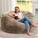 Hobestluk Bean Bag Chairs Giant Beanbag Chair with Filler, Memory Foam Bean Bags with Fluffy & Machine Washable Cover, Bean Bag Chairs for Aduts for Living Room, Bedroom (BROWN, 4FT - 44 x 44 x 24)