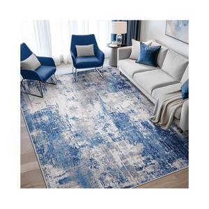 Washable Area Rugs 13 x 10, Non-Slip Modern Abstract Soft for Living Room Entryway Bedroom Nursery, Print Pattern, Blue Grey Navy Gray