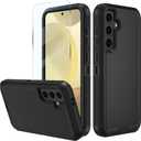 for Samsung Galaxy S24 FE 5G Case, S24 FE Heavy Duty case, [Belt Clip Holster] [Glass Screen Protector] [Military Grade Protective ] [Shockproof] [Dropproof] [Dust-Proof] (Black)
