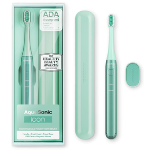 Aquasonic Icon ADAAccepted Rechargeable Toothbrush | Magnetic Holder & Slim Travel Case |  Modes & Smart Timers | Gentle MicroVibrations (Mint)