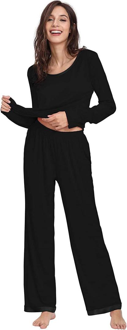 GYS Viscose from Bamboo Women's Pajama Sets Super Soft Long Sleeve Sleepwear Comfy Winter Pjs Sets Black, Medium)