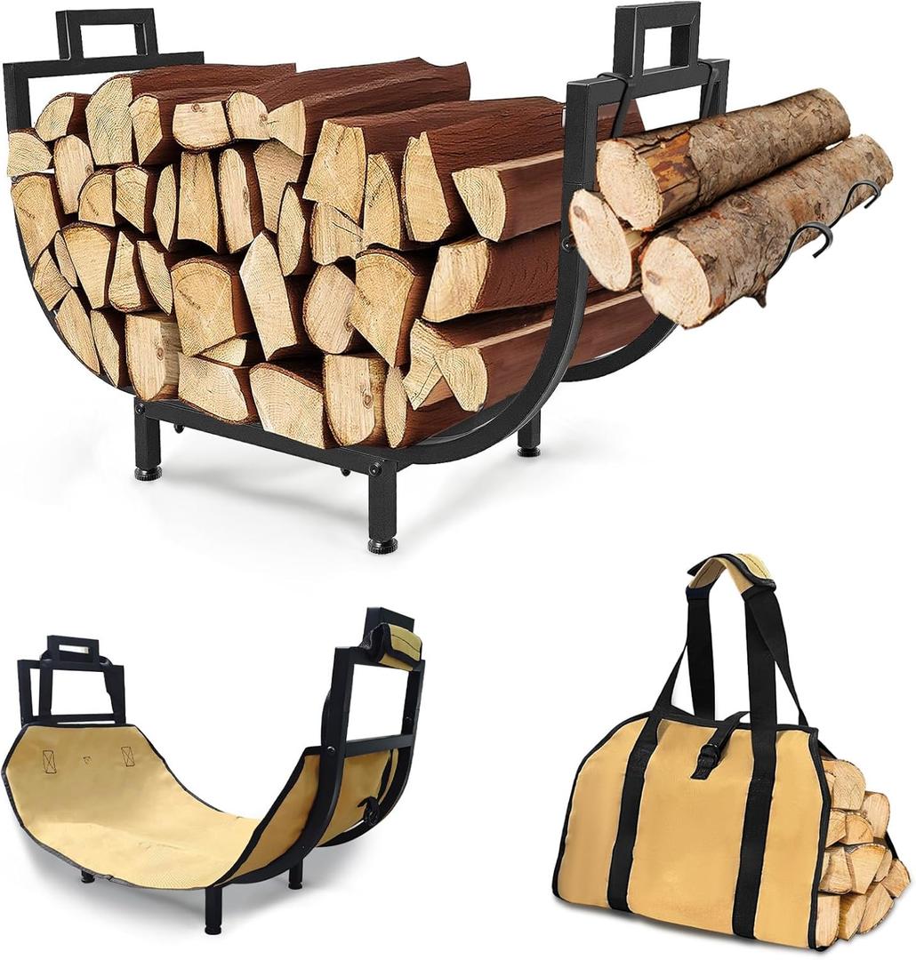 30" Firewood Rack Outdoor Indoor with Log Carrier Bag, Upgraded Taller Version 19.7'' Height Fire Wood Racks Firewood Storage Log Holder, Fireplace Storage Organizer Tool