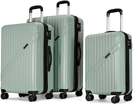 PRIMICIA GinzaTravel PC+ABS suitcase Spinner Wheels scratch-resistant Lightweight Spinner Expandable Suitcase, luggage sets,Universal wheel (Green, 3-Piece Set(20"/25"/29"))