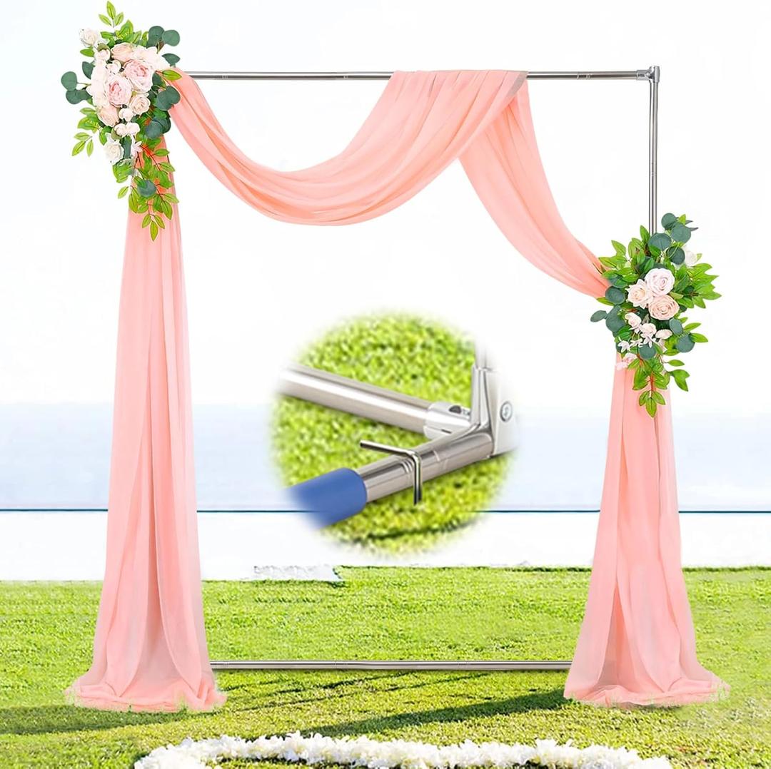 7FT Arch Backdrop Stand, 5FT Wide, Stainless Steel Wedding Arch Stand with Base Ground Spikes for Ceremony, Balloon Arched Backdrop Frame for Birthday Party Baby Shower Celebration Decorations (7FT x 5FT, White)