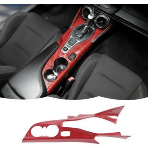RT-TCZ Center Console Gear Shift Panel Trim Cover Cup Holder Frame Interior Decoration Kit Accessories for Chevrolet Camaro 2016-2022,Red Carbon Fiber