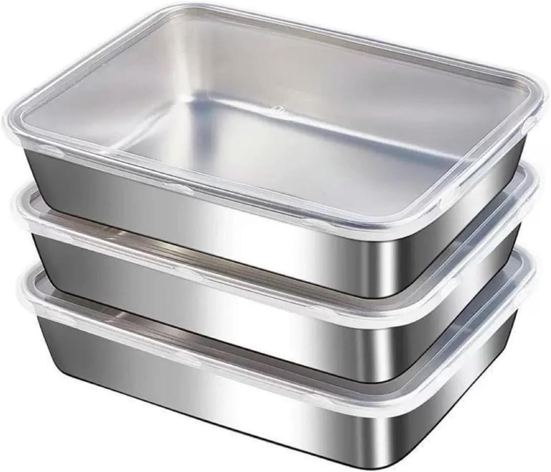 3PCS Stainless Steel Food Storage Containers，Meal Prep Containers, Kitchen tray with Lids,Oven plate，BPA Free
