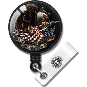 American Flag & Eagle Badge Reel Holder with Alligator Clip, Medical MD RN Nurse Badge ID, Badge Holders, Black