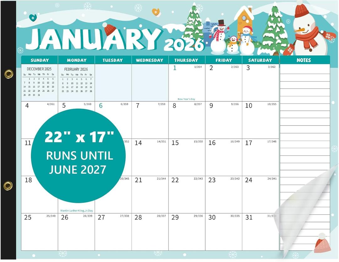 Desk Calendar 2026-2027, 18-Month Large 22x17 Desk Pad Calendar from Jan 2026 to Jun 2027, Academic Planner with Cute Monthly Cartoon Themes, Waterproof Cover & Corner Protectors for Home, Office, School