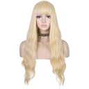 Long Wavy Wig with Bangs for Women Heat Resistant Synthetic Hair Wigs for Daily Use (Blonde)
