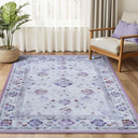 FinRèc 4x6 Rugs for Living Room, Washable Vintage Floral Bedroom Rug, Non-Slip Low Pile Area Rug, Ultra-Thin Foldable Accent Indoor Carpet for Kitchen Dining Kids Room Home Office - Pink and Green