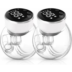 Wearable Breast Pump Hands Free of Longer Battery Life & LED Display, Portable Electric Breast Pump with 3 Modes & 9 Levels & Low Noise, 24 mm Flange, 2 Pcs White