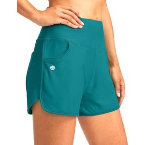 G Gradual Women's 3" High Waisted Swim Board Shorts with Pockets Quick Dry Swimsuit Bottoms Bathing Suit for Women with Liner Size L