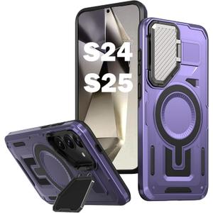 PASNEW for Samsung S25 & S24 Case Camera Cover & Wireless Charging,Multi-Layer Military Heavy Duty Full Body Shockproof Hard Shell for Galaxy S25,6.2 inch,Purple