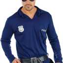 Fun Shack Mens Police Officer Costume - Adult Cop Costume for Men - Halloween (Blue) (Shirt And Belt)