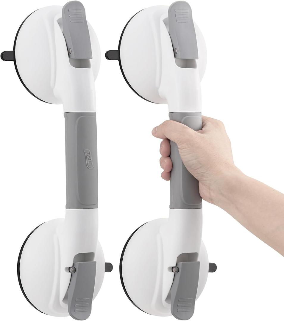 TAILI Grab Bars for Bathtubs and Showers,2 Pack Shower Handles for Elderly Suction,Maximum 330lbs,Shower Grab Bar with Upgraded Rubber Suction Cups,Safety Grip for Senior, No Drilling Removable,Grey