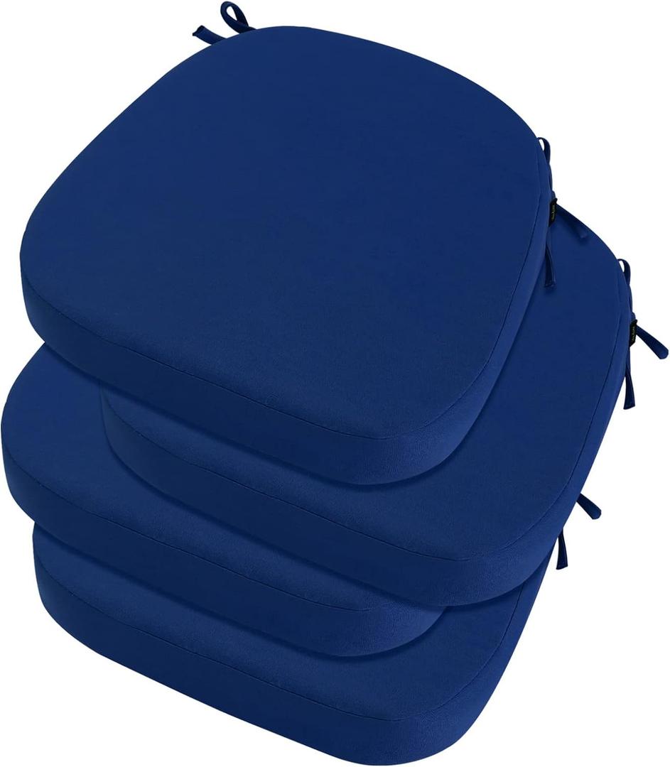 idee-home Outdoor Chair Cushions Set of 4, 19" x 19" x 3" Thick D-Shaped Patio Furniture Outdoor Seat Cushions Waterproof with Ties, Dining Pads