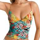 PINKMSTYLE Women's Sexy V Neck Ruched Cami Top Sleeveless Spaghetti Double Layer Fitted Crop Tank Tops (S)