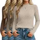 Riyiper 3 Pack Women's Mock Neck Sweaters, Long Sleeve Lightweight Tops Casual Soft Sweaters Knit Slim Fitted Basic Pullover (Large, Brown, Coffee, Apricot)