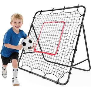 Baseball Rebounder Net Softball Pitch-Back Rebound Net with Attachable Pitching Target and 3 Adjustable Angles, Portable Fielding Trainer Bungee Net Practice Equipment for Backyard, 4 X 4 ft