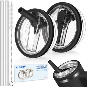 2 Pack 40 oz Flip Straw Leak Proof Lid for Stanley H2.0 Quencher, Stanley Lid Replacement 40 oz for Stanley Cup Accessories ProTour, No Spill Proof Straw Cover for Stanley (Black & Black)