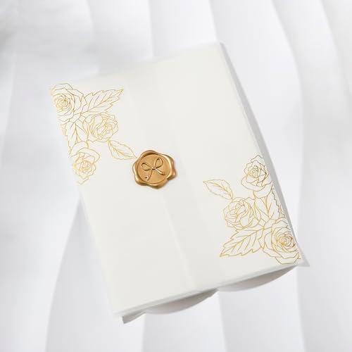 YHOLSDAS 100 Pack Printed Vellum Jackets for 5x7 Invitations, Transparent Vellum Paper for 5x7 Jackets, 115GSM Wedding Invitations Wraps Accessories, Envelope Inserts Liners for Birthday (Gold Rose)