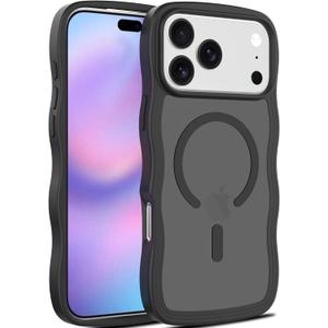 Magnetic for iPhone 17 Pro Case, (Compatible with Magsafe) Curly Wavy Frame Hard Translucent Matte Clear Back Cover for Women Men TPU Bumper Shockproof Phone Case (Black)