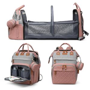 Jeryswet Baby Diaper Bags with Changing Station, Waterproof Large Capacity Diaper Bag Backpack for Moms Dads with USB Charging Port and Stroller Straps, Baby Shower Gifts, Pink-Grey