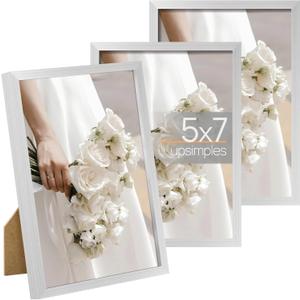 upsimples 5x7 Picture Frame Set of 3, Made of High Definition Glass for 5 x 7 Silver Frames, Wall and Tabletop Display Thin Border Photo Frame for Home Dcor