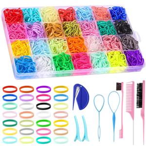 28 Colors Rubber Bands with 8 Hair Styling Tools, 1500 Pcs Colorful Elastic Ties Small Rubber Bands Baby Toddler Ties for Girls Hair Accessories Christmas Gifts (multicolor)