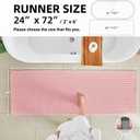 TYUU Light Peachy Pink Long Bathroom Rugs, Waffle Runner Rug Bathroom Non Slip Washable Quick Dry Cute Bath Mat Boho Farmhouse Bath Mat, 72"x24" Light Peachy Pink