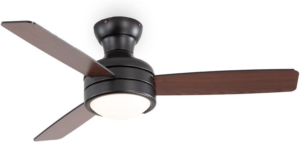 Ceiling Fans with Lights 42 inch Low Profile Ceiling Fan with Light and Remote Control, Flush Mount, Reversible, 3CCT, Dimmable, Noiseless, Black Ceiling Fan for Bedroom, Indoor/Outdoor Use