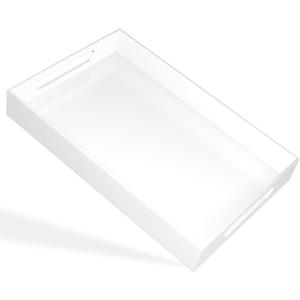 White Tray 1612" with Cut Handles - Spill Proof Decorative Tray is an Ideal Countertop Organizer for Living Rooms, Ottoman Coffee Tables, Offices, Kitchens & Serving Guests