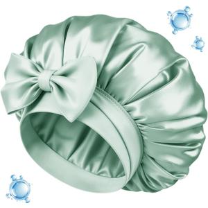 Silk Bonnet for Sleeping Women Double Layer Hyaluronic Acid Satin Bonnet with Adjustable Tie Band Sleep Cap for Curly Hair (Sage)