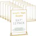 Acrylic Gold Sign Holder,Wedding Table Numbers Picture Frames, Double Sided Menu Holders Picture Frames for Restaurants, Home, Photo, Store (5 x 7-12 Pack)