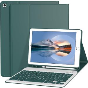 Keyboard Case for iPad 9th/8th/7th Generation 10.2 Inch [Magnetic Detachable Wireless Keyboard][Support 3 System] Flip Stand Case with Pencil Holder for iPad 10.2 2021/2020/2019, Dark Green