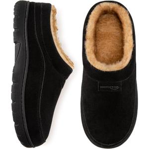 HomeTop Men's Moccasin Slippers Soft Warm Non-slip Memory Foam Indoor House Shoes with Fluffy Lining (13-14, Dark Black)
