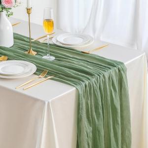 6 Pack Sage Green 10ft Christmas Table Runner, Boho 35x120 Inch Long, Gauze Table Runner Decor for Baby Shower Bridal Shower or Wedding Party