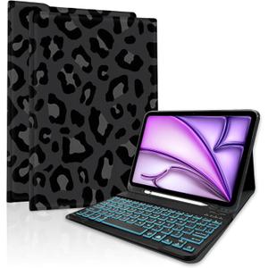 TopPerfekt for iPad Air 11-inch M2 2024/M3 2025 case with 7-Color Backlights Bluetooth Keyboard,Pro 11 (4th,3rd,2nd,1st Gen 2022/2021/2020/2018) for Air 4/5th 2020/2022 10.9"-Leopard BlackGrey