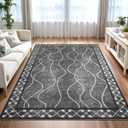 Washable Area Rugs 8x10, Non-Slip Rugs for Living Room Bedroom, Low Pile Large Soft Alfombras, Modern Bordered Home Floor Rugs for Kids Playroom Office Dining Room Farmhouse, Dark Grey