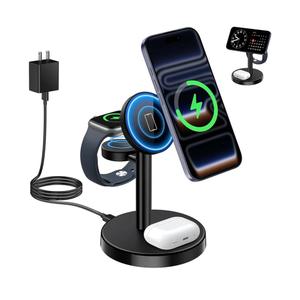 2026 3 in 1 Wireless Charging Station Compatible with MagSafe Charger Stand, 15W Fast Magnetic Mag-Safe Charger for iPhone 17 16 15 14 13 12 Series Apple iWatch AirPods Pro 4 3 2, Black