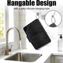 TIKNIK Silicone Dish Drying Mat, Stone Drying Mat for Kitchen Counter with Built-In Drain, Non-Slip Drain Pad with Built-in Drain, Heat Resistant Stone Drying Mat, Hangable, Black-1pc, 16" x 12"