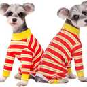 Dog Striped Recovery Suit, Puppy After Surgery Onesie, Long Sleeve Pajamas Bodysuit, Surgery Abdominal Wound Bandages Clothes, Dog Pant for Shedding Skin Disease, Red Large