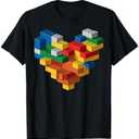 Kids Brick Builder Bricks Heart Building Blocks T-Shirt, Large Size